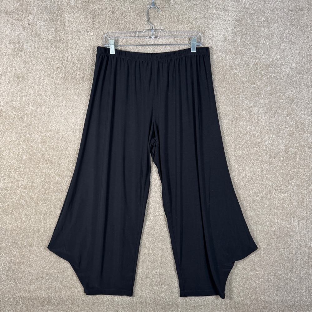 Ali Miles Cropped Pants Womens Large PL Black Wide Leg Sharkbite Hem Lagenlook